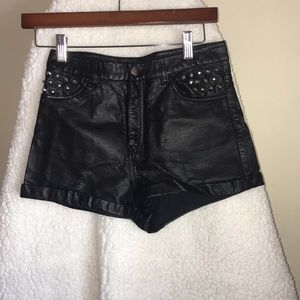 Faux leather high waisted shorts with stud details